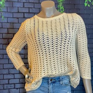 August Silk light beige, open knit sweater with a split back